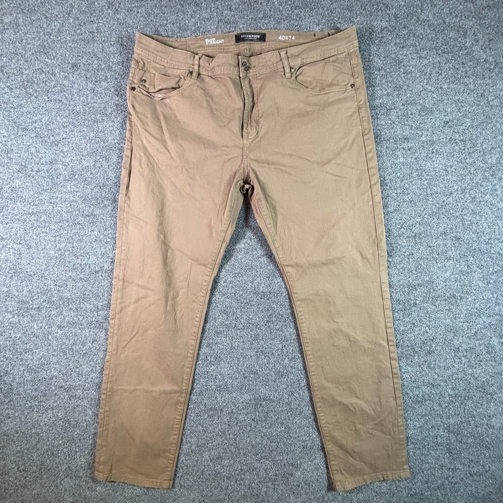 Liverpool Chino Pant Mens 40x34 Beige Cotton Straight Relaxed-Fit Preppy Stretch